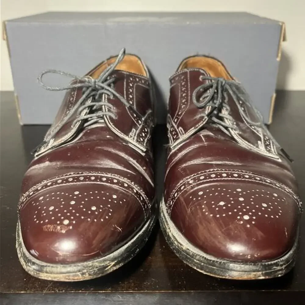 Allen Edmonds Mens Dress Shoes Size 11 D Sanford Burgundy Leather Brogue Cap Toe